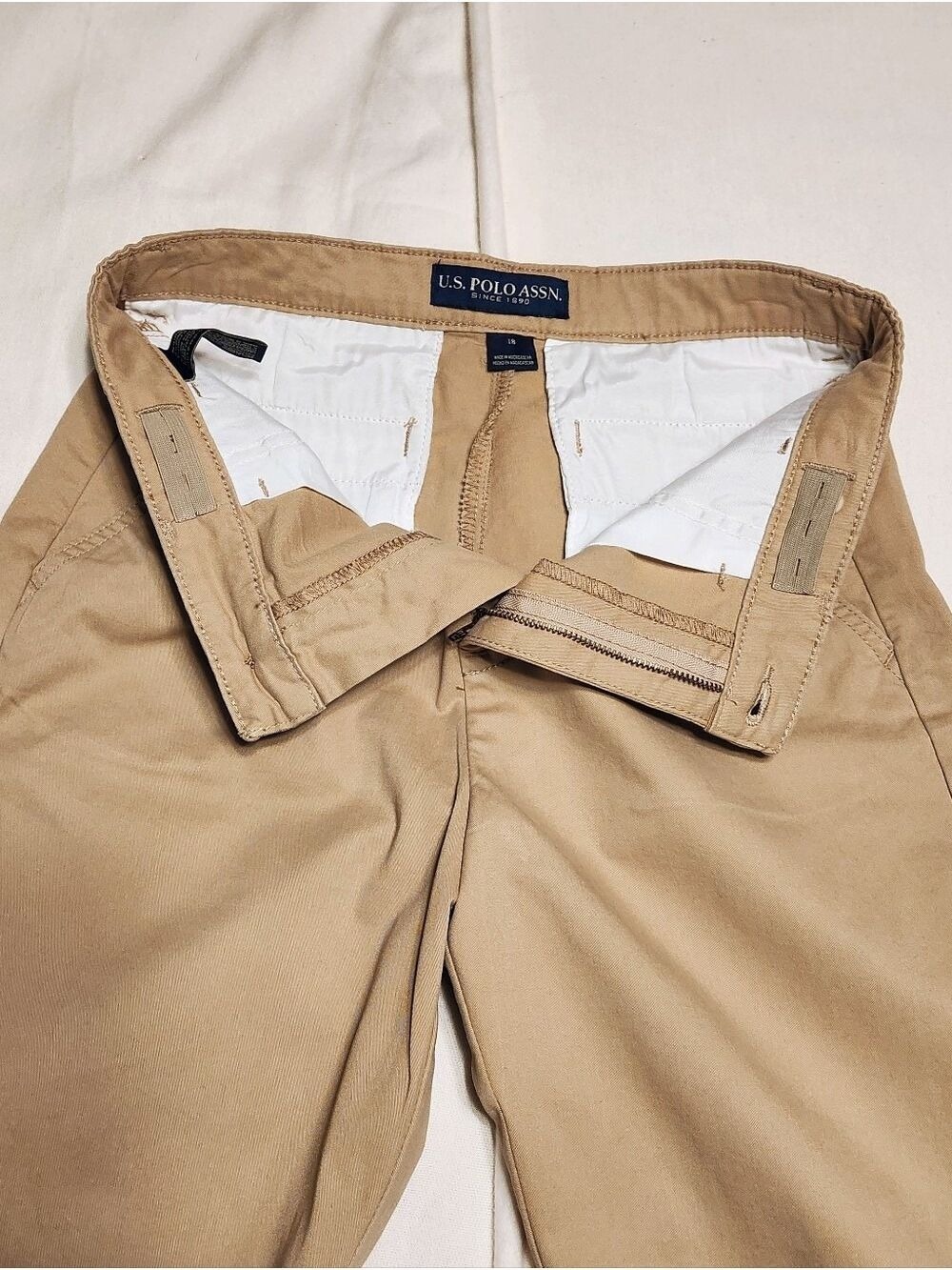 U.S. Polo Assn. Chino Twill Flat Front Fly Zip Khaki Shorts Tan Boy's 18 - Picture 6 of 9
